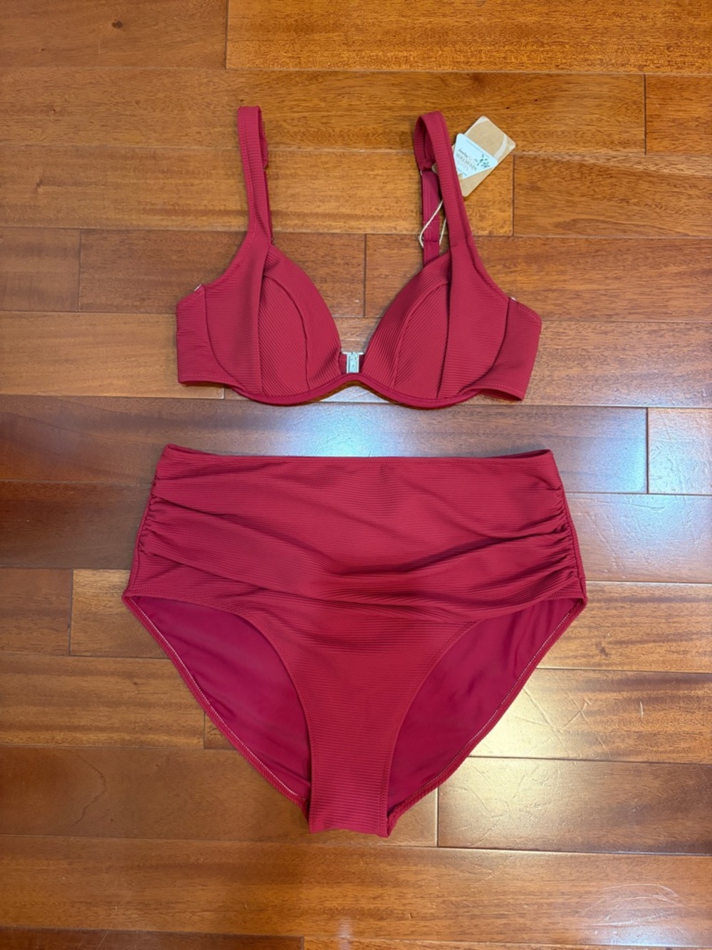 High-Rise Underwire Bikini Set in Deep Wine Red